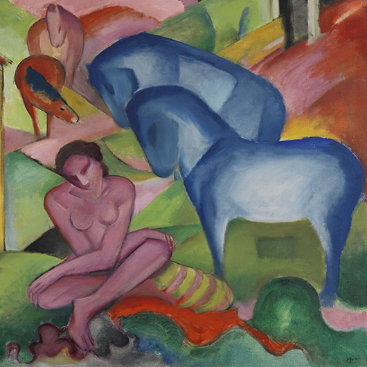 Franz Marc "Der Traum / The Dream", 1912, Oil on canvas, 100.5x135.5 cm. Given To Kandinsky in exchange, 1912. Museo Thyssen-Bornemisza