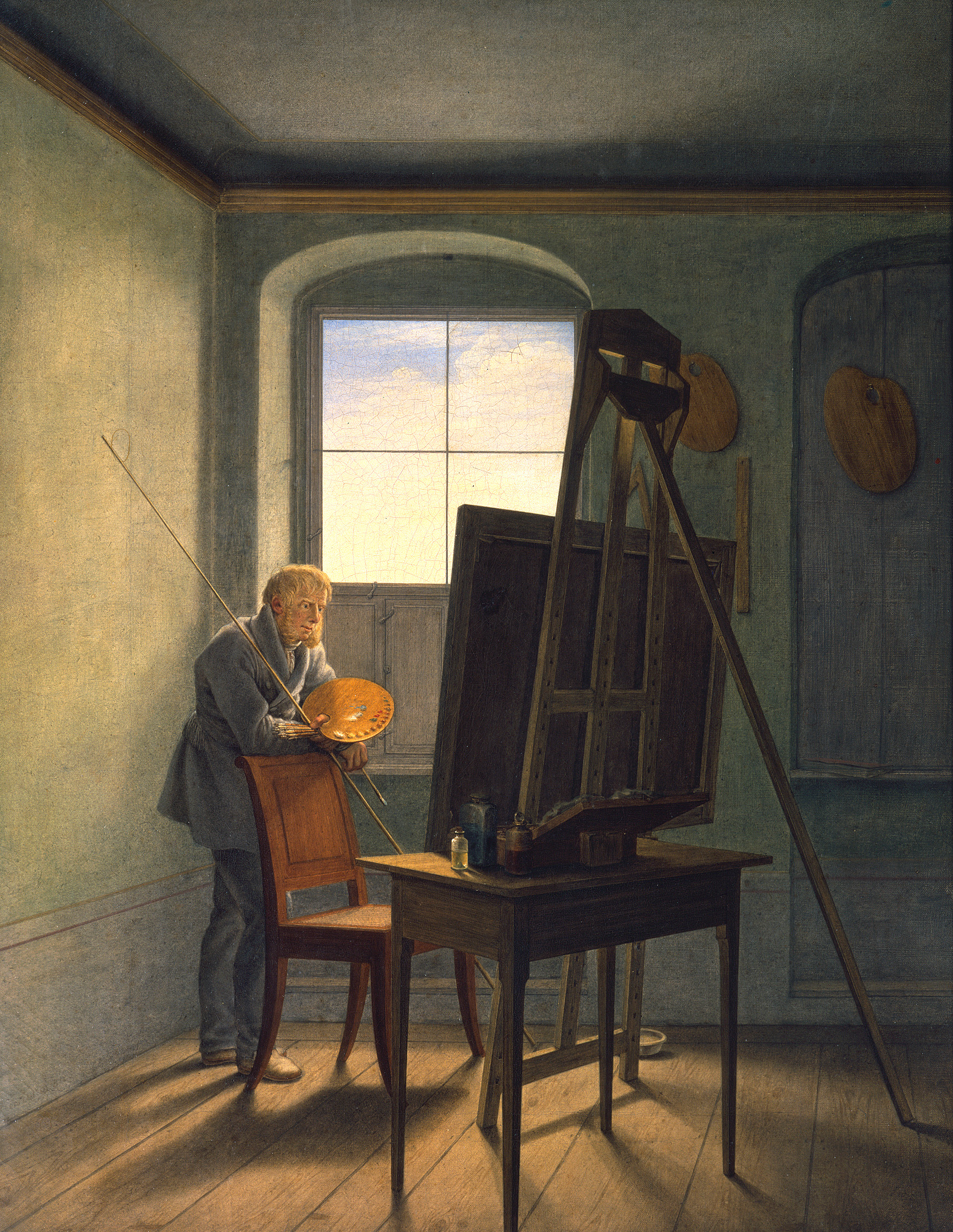 Peinture montrant Caspar David Friedrich dans son atelier