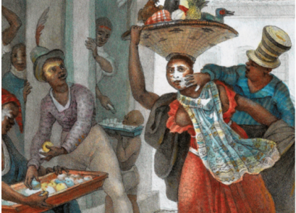 Gravure de JB Debret illustrant le Carnaval de Rio au tout début du XIXe siècle (détail).