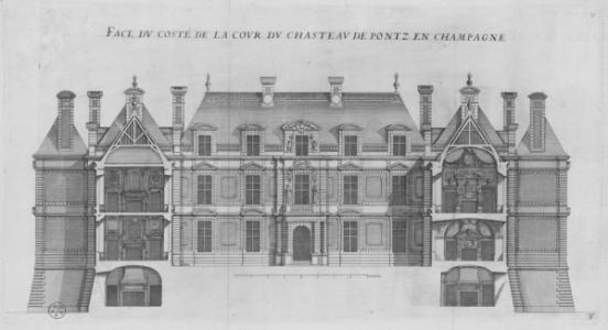 Pierre Le Muet, Élévation du château de Pont-en-Champagne sur la cour, Paris, Archives Nationales